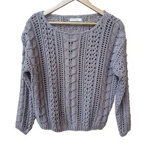 Moon & Madison Cropped Open Knit Boho Crochet Chenille Sweater Size S